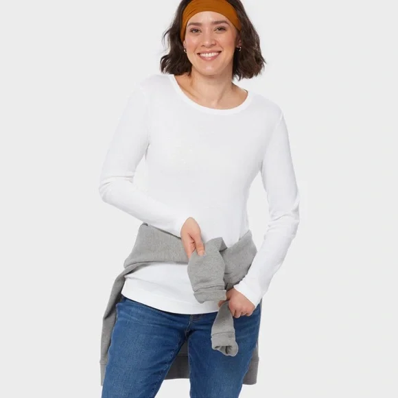 Duluth Trading Company Longtail Classic White Long Sleeve Crew Neck Shirt NWT - Picture 1 of 10